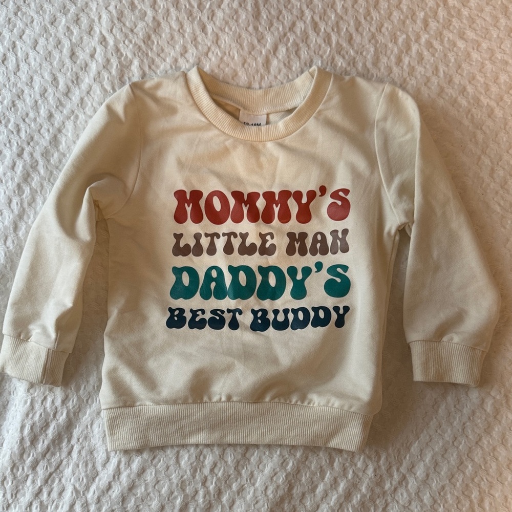 Cream 'Mommy's Little Man Daddy's Best Buddy' Graphic Sweatshirt - Kids